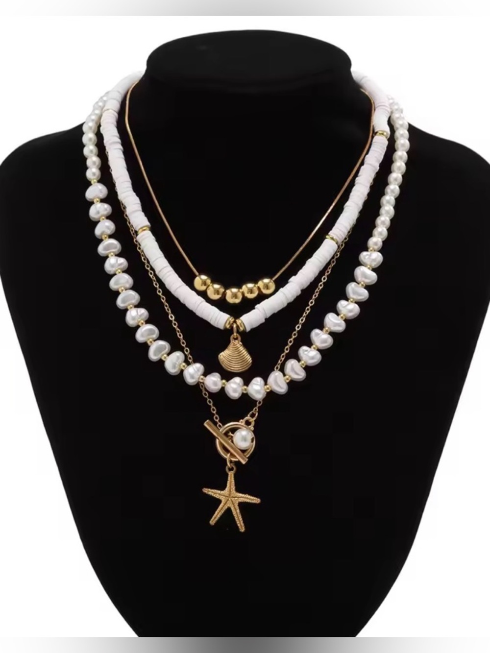 ✨ 4-Piece Layered Starfish & Shell Necklace Set ✨ - Picture 7 of 7